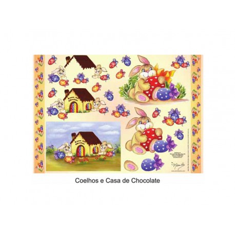 PAPEL DECOUPAGE COELHOS CASA CHOC.30X50