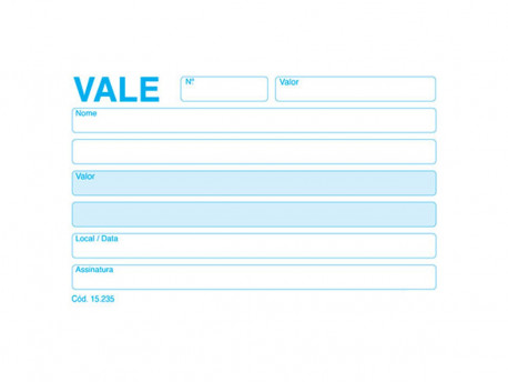 VALE ADIANTAMENTO S/CANHOTO 100F.