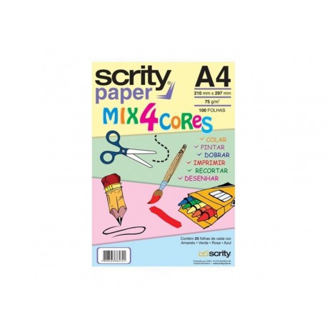 PAPEL COR A4 SORTIDO 75G.CHAMEX 100F.