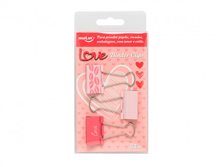 PRENDEDOR PAPEL  32MM LOVE DECORADO C/3