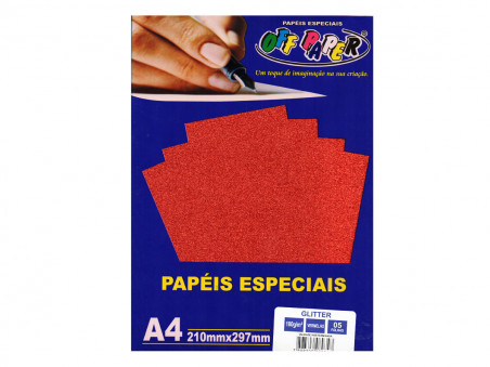 PAPEL A4 GLITER VERMELHO 180GR.C/5FL.