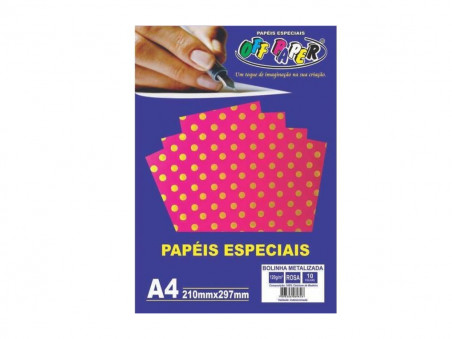 PAPEL A4 METALIZ.ROSA BOLINHA 120G.10F.