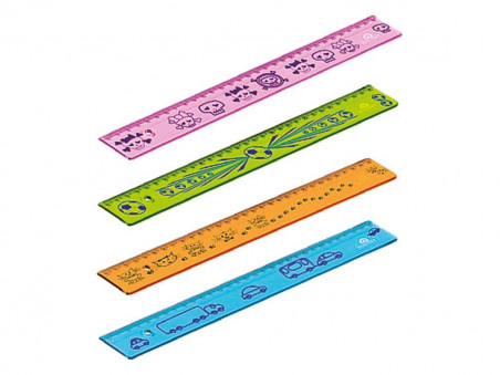REGUA  30CM.PLASTICA DECORADA FUN.CORES