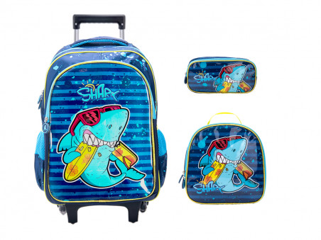 KIT MOCHILA CAR+LANCH+EST.SHARK 46CM.2D.