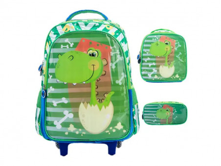 KIT MOCHILA CAR+LANCH+EST.DINO 46CM.2D