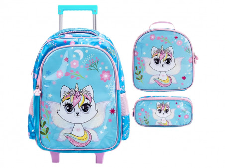 KIT MOCHILA CAR+LANCH+EST.GATA 45CM.2D