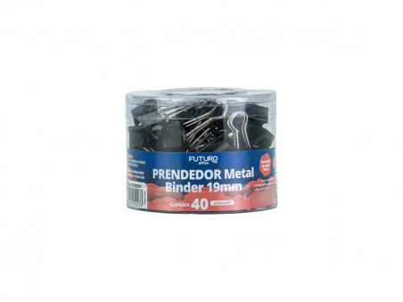 PRENDEDOR PAPEL  19MM PRETO METAL C/40